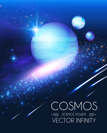 Space Shining Backgrouns with Realistic 3D Planets and Stars. Univerce and Cosmos Design. Light of a Galaxy. Science Template.のイラスト素材