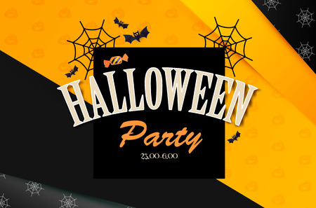 Halloween Party Design Template with Cobweb, Candy and Bats. Paper Art Background.のイラスト素材