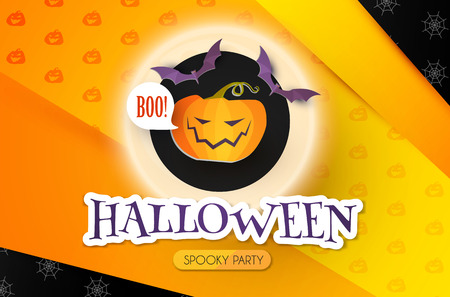 Happy Halloween Background with Smilling Pumplin and Bats, Vector illustrationのイラスト素材