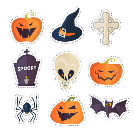 Halloween Cartoon Elements Set. Stickers. Vector illustrationのイラスト素材
