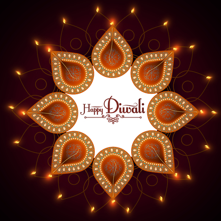 Happy Diwali. Traditional Indian Festival Background with Burning Diya Lamp. Hindu Holiday.の写真素材