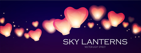 Flying Sky Lanterns. Chinese Light Effect Decoration.のイラスト素材