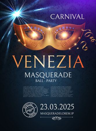 Venice Carnival Design Template with Gold Mask.のイラスト素材