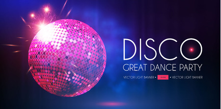 Disco Party Flyer Templatr with Mirror Ball, Fog and Light Effects. Vector illustrationのイラスト素材