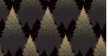 Winter Seamless Pattern with Gold Fir Trees and Pines in Snow. Coniferous Forest. Christmas Decoration. Vector illustrationのイラスト素材