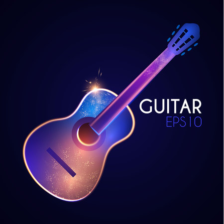 Acoustic Guitar. Music Instrument with Light Effects. Vector illustrationのイラスト素材