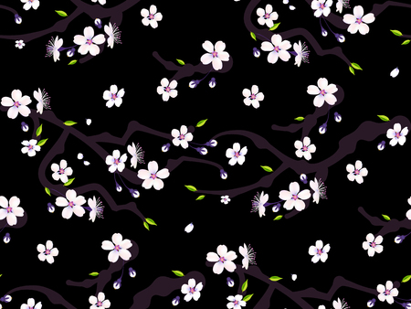 Sakura Flowers. Cherry Blossom Seamless Pattern. Vector illustrationのイラスト素材