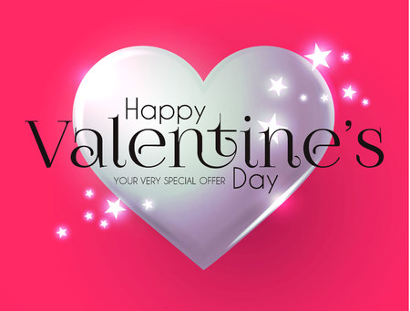 Happy Valentine s Day Design Template with Glossy Hearts.のイラスト素材