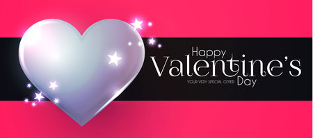 Happy Valentine s Day Design Template with Glossy Hearts.のイラスト素材