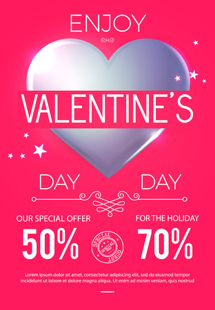 Happy Valentine s Day Design Template with Glossy Hearts.のイラスト素材