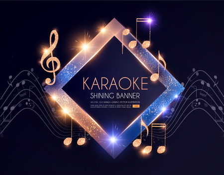Shining Karaoke Party Banner with Golden Notes.のイラスト素材
