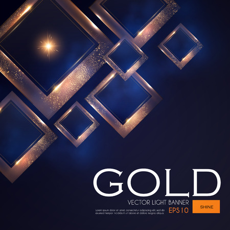 Abstract Overlapping Geometric Background with Gold Glitter Effect.Vector illusratrationのイラスト素材
