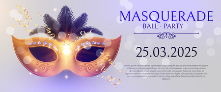 Masquerafe Flyer Template with Gold Carnival Mask.のイラスト素材