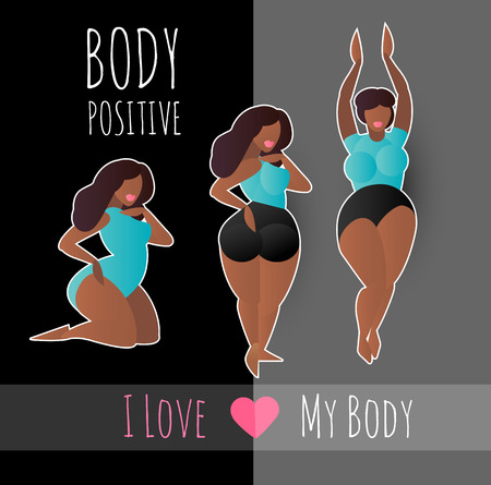 Body Positive. Happy and Beautiful Plus Size Girls. Feminism. Girl Power.のイラスト素材