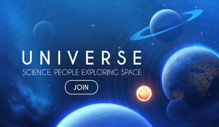 Planets in Universe with Star, Nebula and Galaxy Lights. 3D REalistic Space. Cosmos Design.