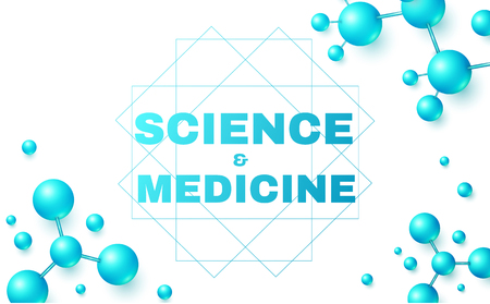 Science and Medicine Abstract Background with 3D Molecules and Trendy Gradient Elements. High Biotechnology Design Template. Vector illustrationのイラスト素材