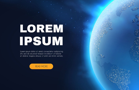 Eath Planet in Space with Lights. Realistic Universe. Cosmos Background. Landing Page. Vector illustrationのイラスト素材