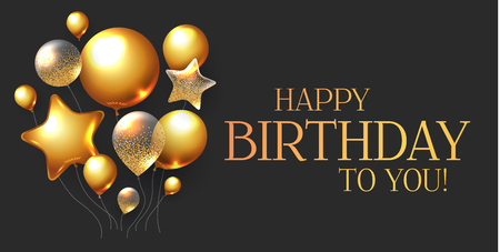 Happy Birthday Congratulations Card Template with Realistic 3D Foil Balloons.のイラスト素材