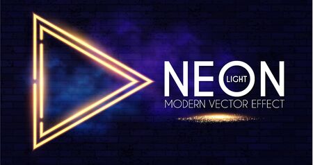 Abstract Neon Shining Gold Banner on Brick Wall with Light Effects.のイラスト素材