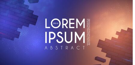 Crushing surface. Abstract geometric and futuristic space background. Broken brick wall with lights. 3D game design template.のイラスト素材