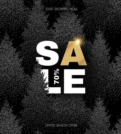 Christmas sale. Elegant design template with sale label and winter forest background.のイラスト素材
