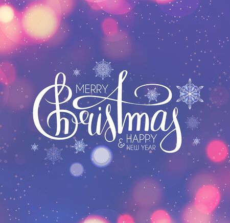 Merry Christmas Soft background with fireworks, lettering, bokeh and snowflakes.のイラスト素材