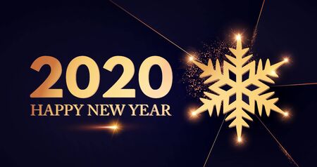 Happy new 2020 Year Elegant text template with shining gold snowflake.