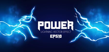 Lightning. Thunderstorm light effect. Neon electric light. Power design.のイラスト素材