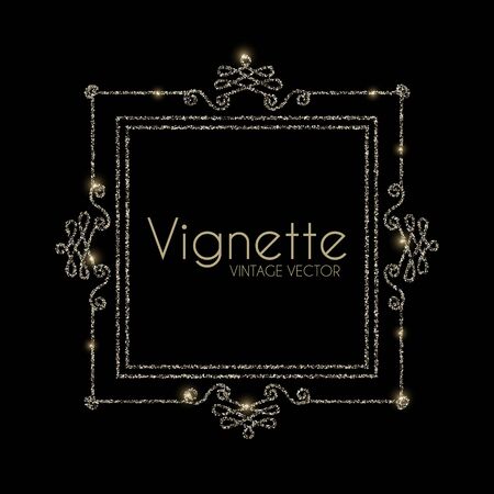 Vintage swirl ornament vignette. Elegnat gold glittering design template.のイラスト素材