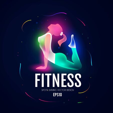 Fitness girl. Sport and ads logo shining design. Trendy character.のイラスト素材
