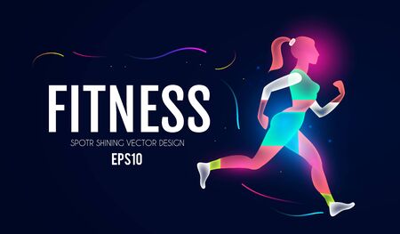 Fitness girl. Sport and ads logo shining design. Trendy character.のイラスト素材