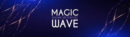 Abstract gold shining waves on blue background. Magic elegant space.のイラスト素材