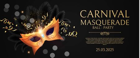 Masquerafe Flyer Template with Gold Carnival Mask.のイラスト素材