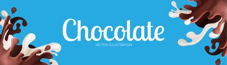 Chocolate splash. Sweet creme motion. Milk and coffee dynamic.のイラスト素材