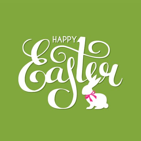 Happy Easter lettering with bunny and bow.のイラスト素材