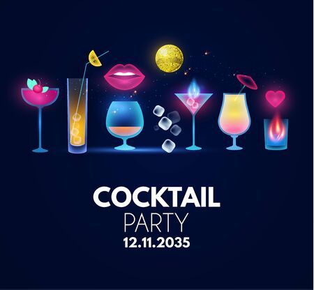 Cocktail party shining poster template. Exotic night club flyer.のイラスト素材