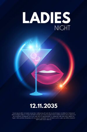 Ladies Night party poster template. Bar menu shining design.のイラスト素材