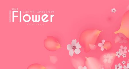 Flowes and Petals. Realistic 3D background. Pink cherry blossom design. Spring time.のイラスト素材