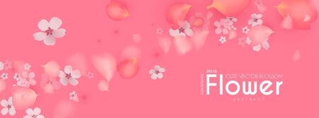 Flowes and Petals. Realistic 3D background. Pink cherry blossom design. Spring time.のイラスト素材