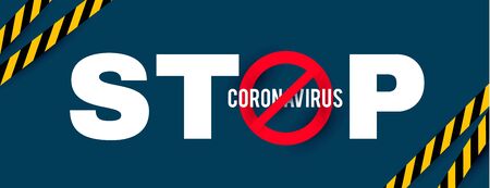Stop Coronavirus COVID-2019 on blue background. Virus 2019-nCoV cells.