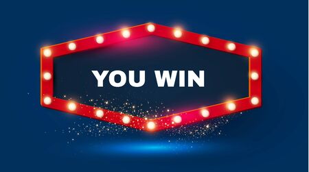 Shining retro light sing. Vintage banner with light bulbs. Cinema, theatre, ad, show and casino design.のイラスト素材