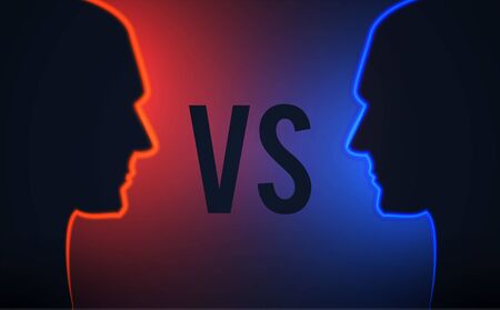 Versus. Sport competition template with mens heads silhouette and light. Team design.のイラスト素材