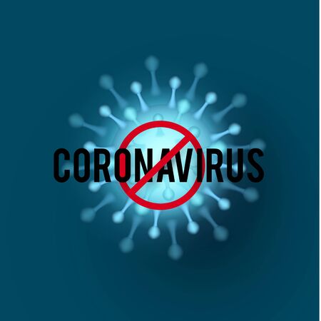 Stop Coronavirus COVID-2019 on blue background. Virus 2019-nCoV cells.のイラスト素材