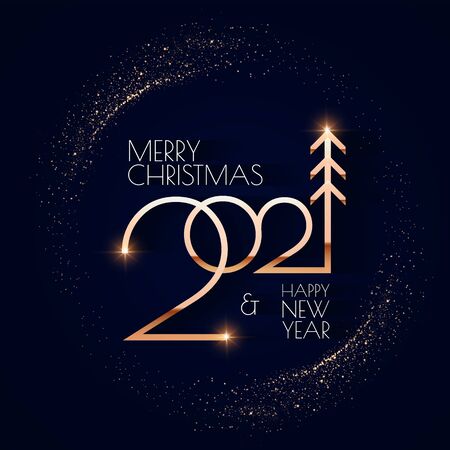 Happy new 2021 year Elegant gold text with light. Minimalistic text template.のイラスト素材