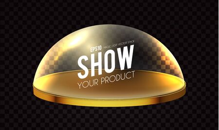 Glass Dome with golden plate on transparent background with light effect.のイラスト素材