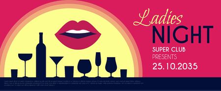 Ladies night party flyer template with cocktail glasses and moonlight.のイラスト素材