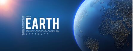 Eath Planet in Space with Lights. Realistic Universe. Cosmos Background.のイラスト素材