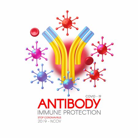 Virus and Antibody. Healthcare 3D design. Stop Coronavirus 2019-nCoV background. Virus Covid 19-NCP. Coronavirus nCoV and biohazard symbol. Epidemic concept.のイラスト素材