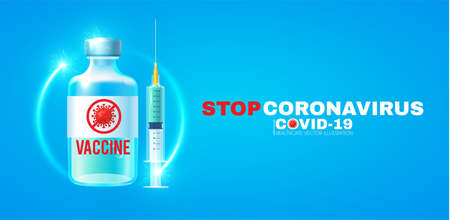 Stop Coronavirus 2019-nCoV. Coronavirus Vaccine with realistic glossy medical syringe. Healthcare design.のイラスト素材