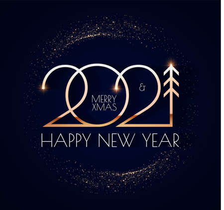 Happy new 2021 year Elegant gold text with light. Minimalistic text template.